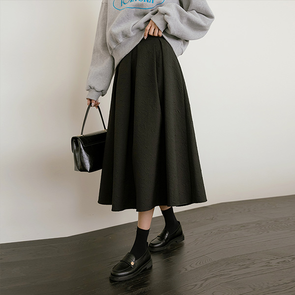 曲线 A字型 提花 长款 裙子