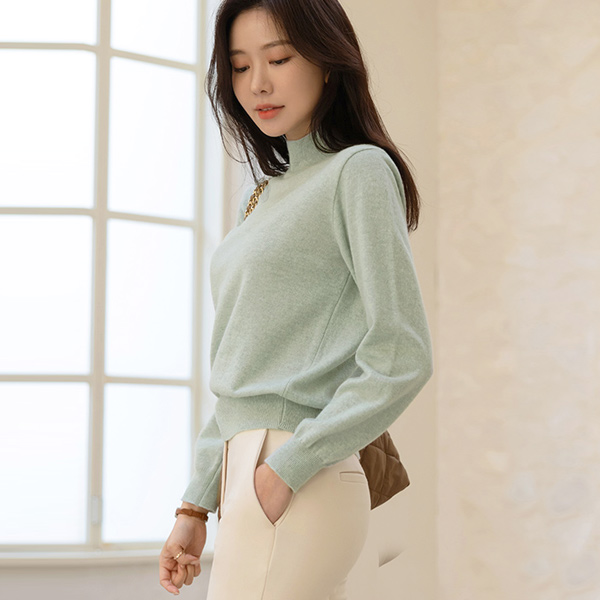 舒适的 柔丝 颜色 日常 半高领 羊驼毛&羊毛 针织衫