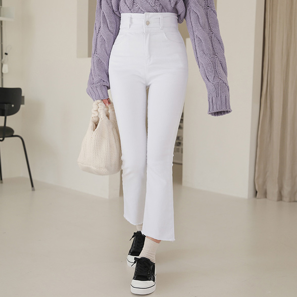 二重 腰头线条 弹力 喇叭 牛仔裤