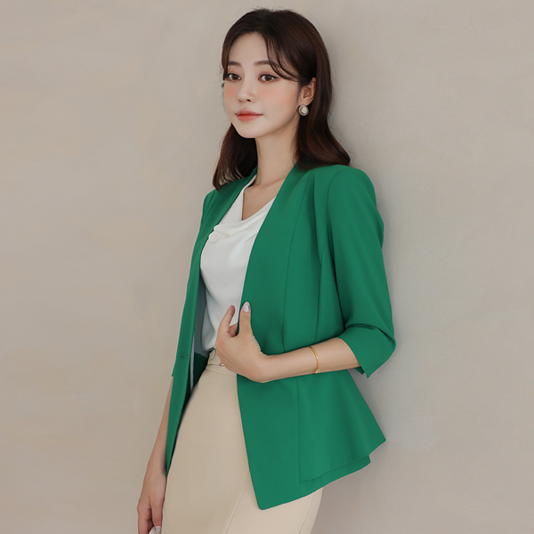 无领 开叉线条 双重荷叶边 夹克(summer)