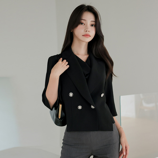 侧纽 开衩 不规则 双排扣 夹克