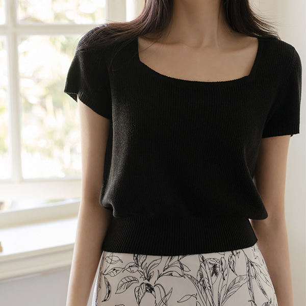 苗条 方领 夏天 针织衫