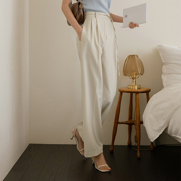 两种 腰带 Cream 宽松 宽松长裤