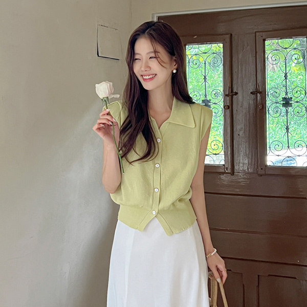 샤벳 领子 点缀 细褶 针织衫