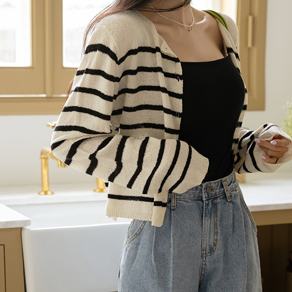 무빙 条纹 舒服 夏天 针织衫 开衫