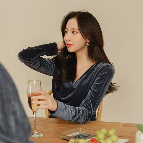 褶皱 堆领 奢华裙 丝绒 T恤衫