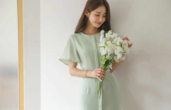 翅膀 袖 束带 H字型 弹力 连衣裙