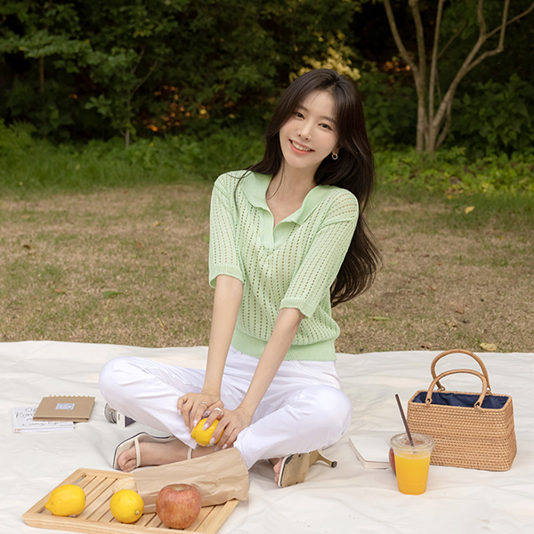 Macaron 夏天 颜色 印花 领子 针织衫