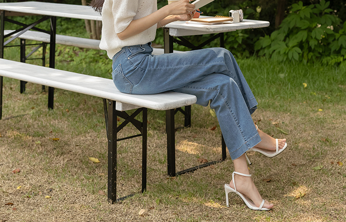 夏天 凉爽 隐藏 松紧带 喇叭 牛仔色 裤子