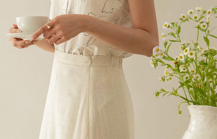 色彩艳丽 夏天 亚麻 后侧松紧带 훌 裙子