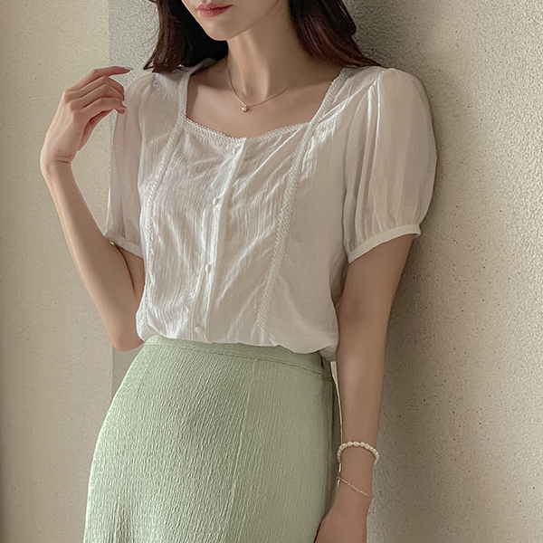 Vanessa 方领 蕾丝 罩衫