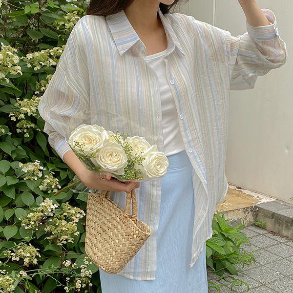 夏天 柔色 颜色 条纹 衬衫