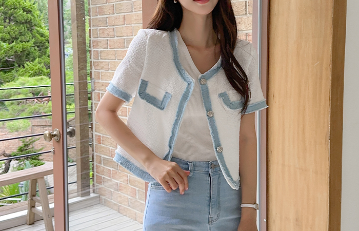 牛仔色 配色 衬里 粗呢 夹克