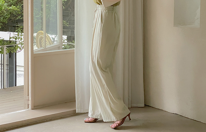 灯光 细褶 宽松 松紧带 裤子