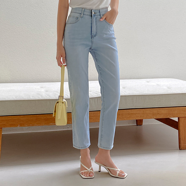 全长 修理 NO! 凉爽 一字型 弹力 牛仔色 裤子