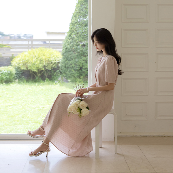 잔잔 条纹 亚麻 连衣裙