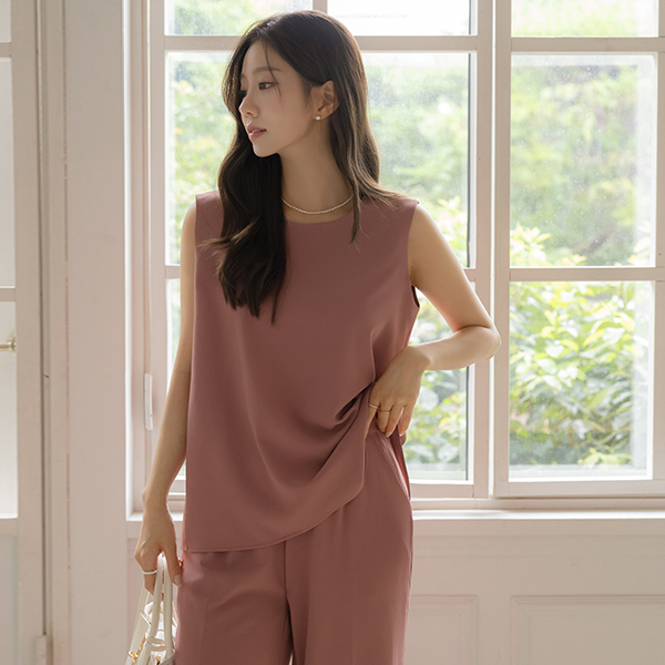 软绵绵软的 后 开衩 背心 罩衫