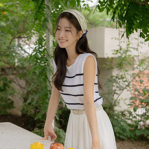  横条纹 图案 夏天 背心 针织衫