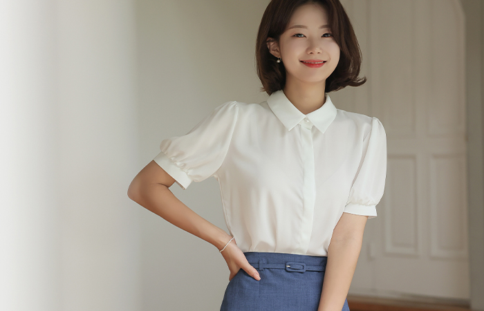 单个 珍珠 点缀 暗扣 短袖 罩衫