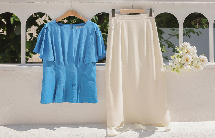 雪纺 褶皱 配色 H字型 长款 裙子