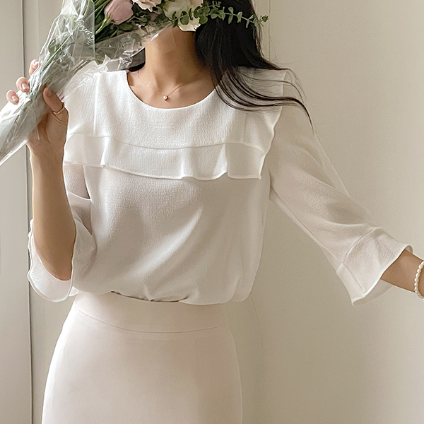 褶裥 方形 泡泡袖 罩衫