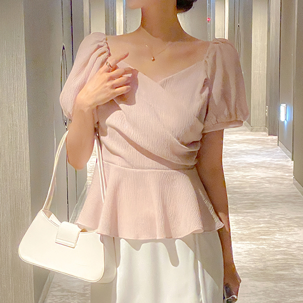 浪漫 뒷 蝴蝶结 荷叶边 去皱纹 罩衫