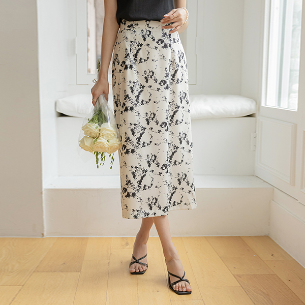 红宝石 印染 图案 后侧松紧带 H字型 裙子