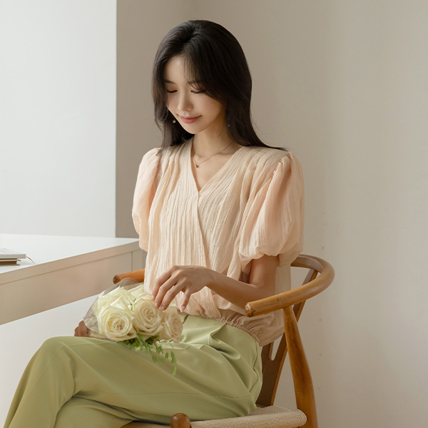 褶皱 裹身 风格 底端 松紧带 领带 罩衫