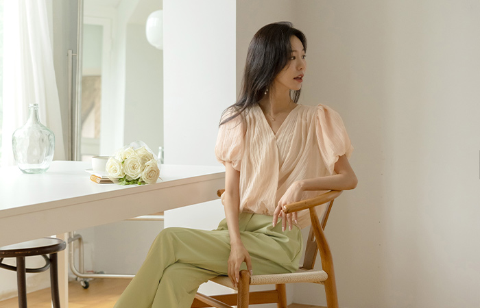 褶皱 裹身 风格 底端 松紧带 领带 罩衫