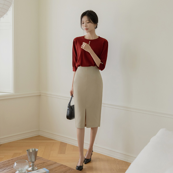 前面 摩登 开衩 H字型 裙子