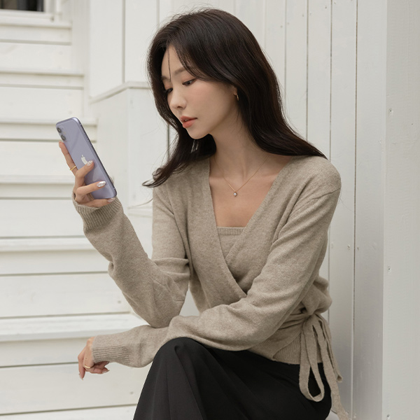 女性化的 裹身 背心 (套装) 针织衫