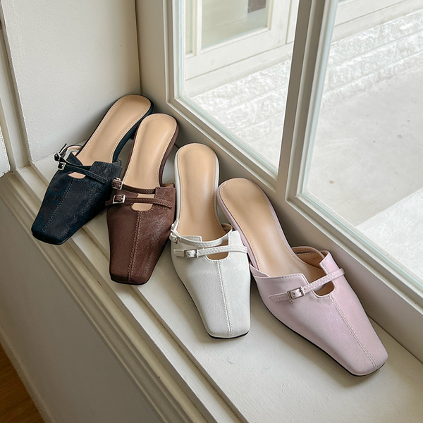 独特 Square Toe 束带 无后跟板鞋 高跟鞋