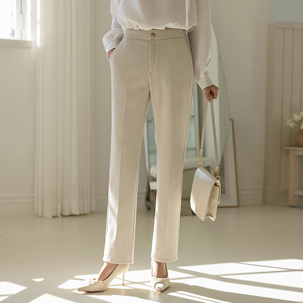 全长 修理 NO! 一字型 拉绒 弹力 宽松长裤 (2type)