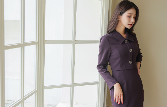 单个 领子 夹克 分层 H字型 连衣裙