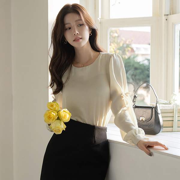 Peach 柔丝 蝴蝶结 罩衫