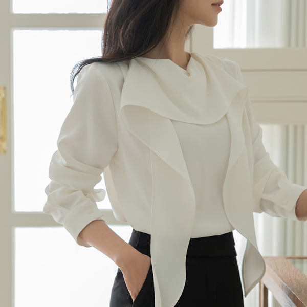 优雅 褶裥 围巾领 罩衫