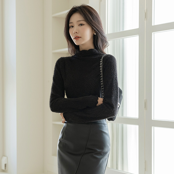 물결 半高领 天使 弹力 T恤衫