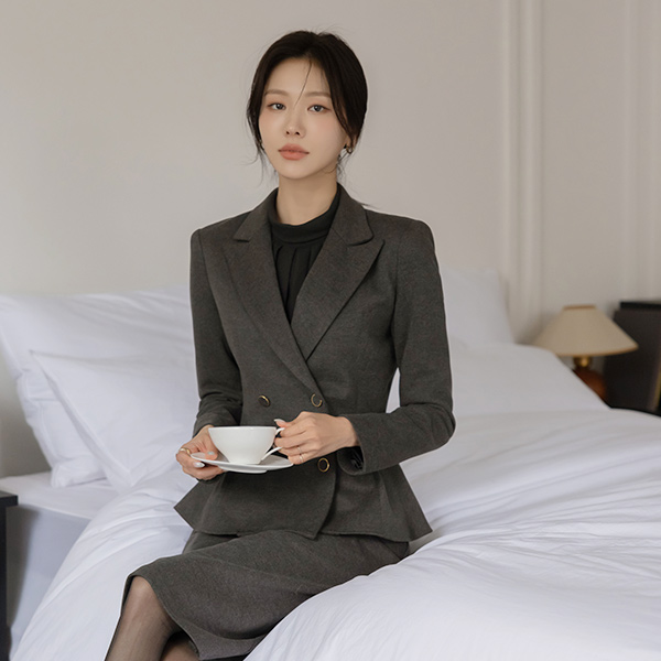 리움 荷叶边 双排扣 Set-up 夹克