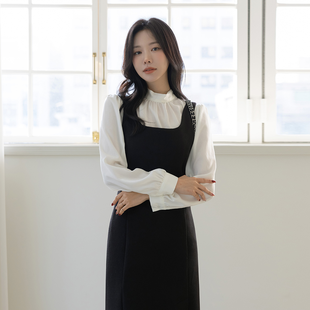 羊毛 羊毛 开衩 H字型 吊带 连衣裙