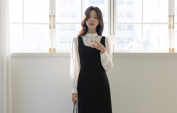 羊毛 羊毛 开衩 H字型 吊带 连衣裙