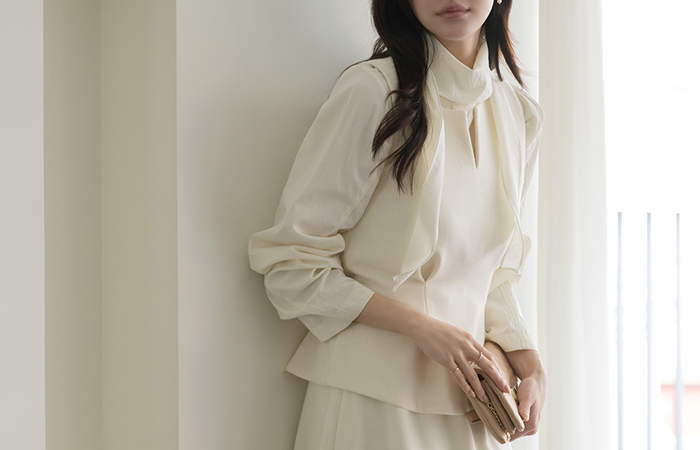 安娜 羊毛 拉绒 马甲 Set-up 罩衫(+腰带)