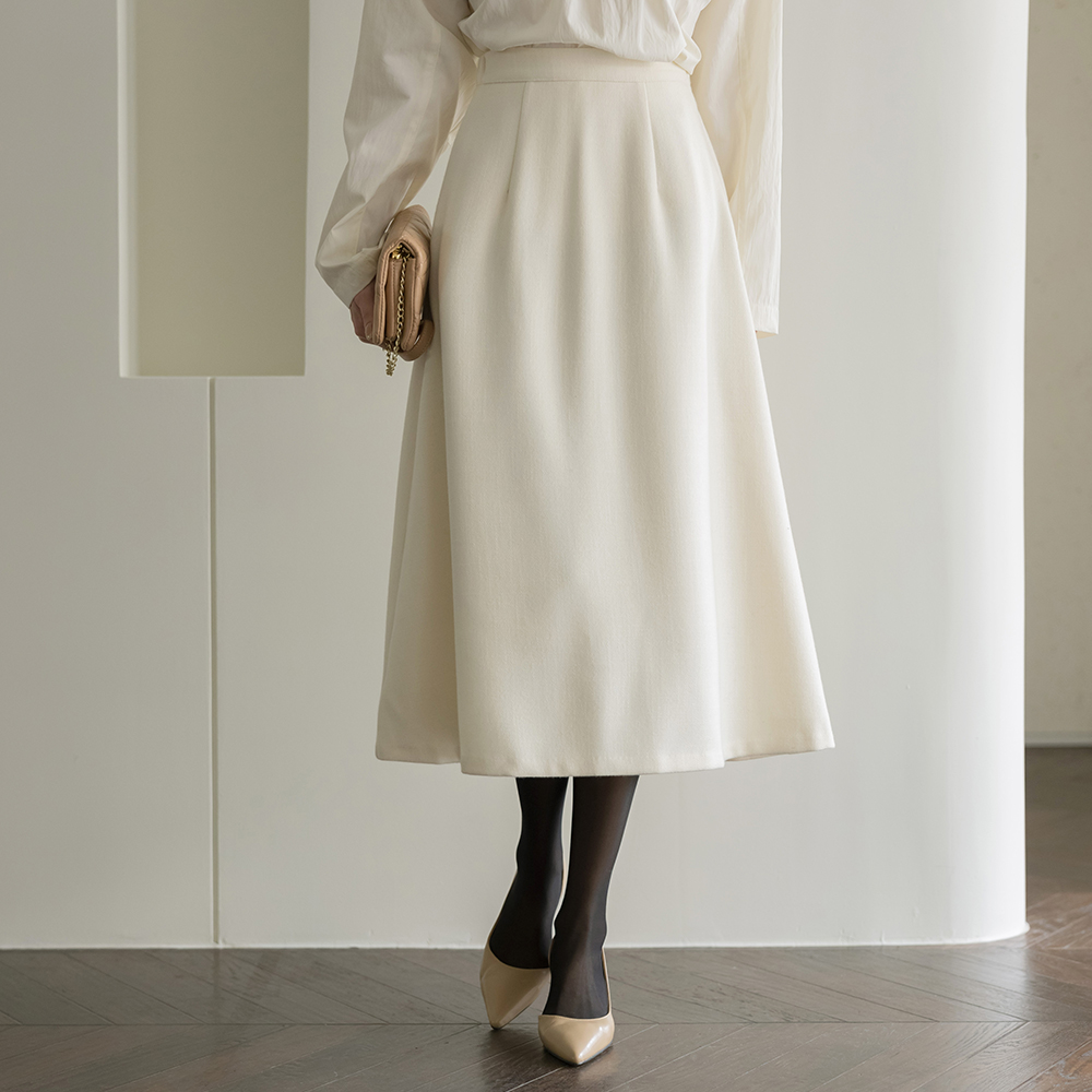 安娜 羊毛 拉绒 后侧松紧带 A字型 Set-up 裙子