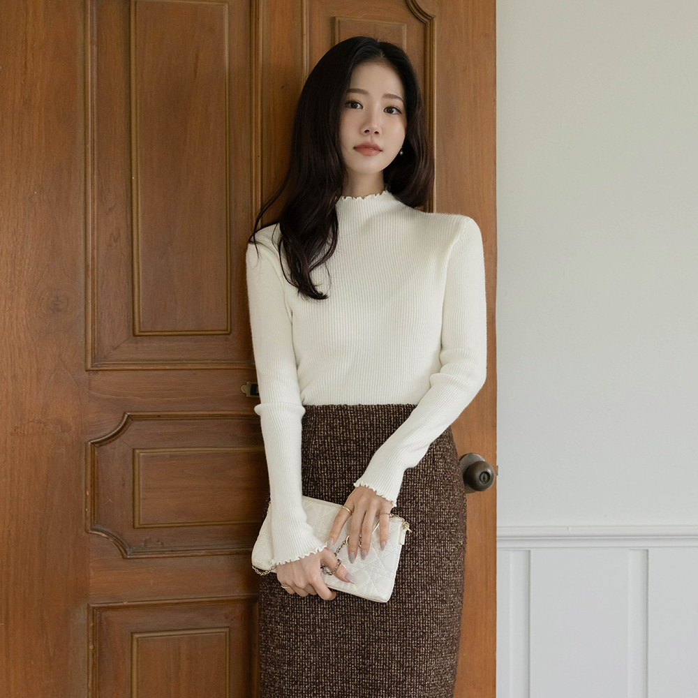 柔色 高领 条绒 针织衫