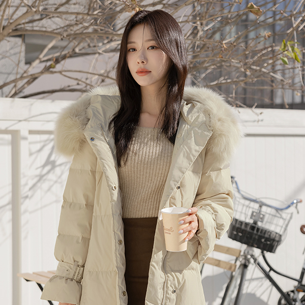真 狐狸毛 鸭绒 长款羽绒服