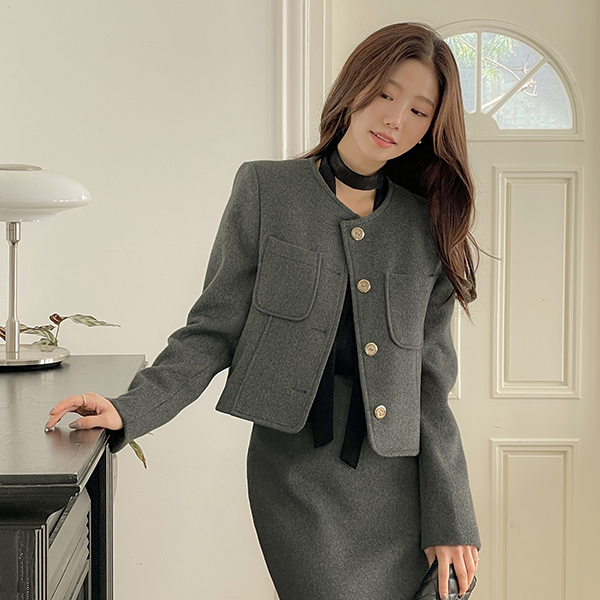 正装 金色 圆领 羊毛 Set-up 夹克