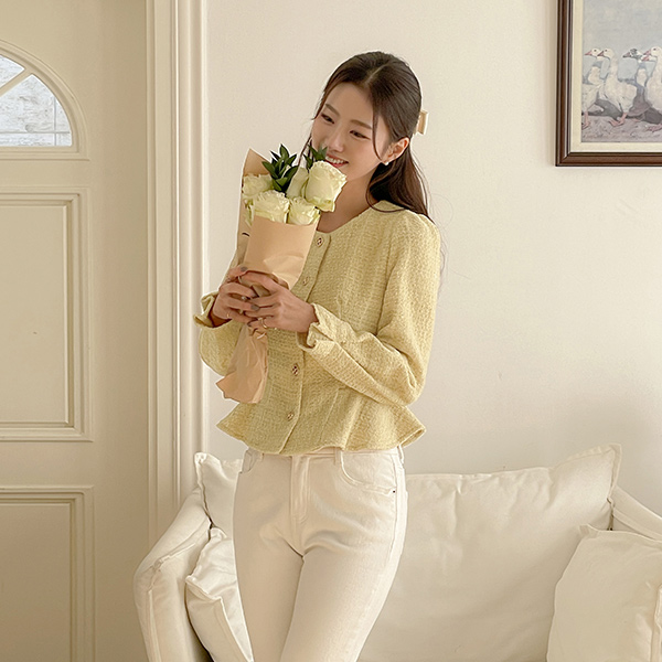 柔软的 珍珠 粗呢 羊毛 荷叶边 罩衫