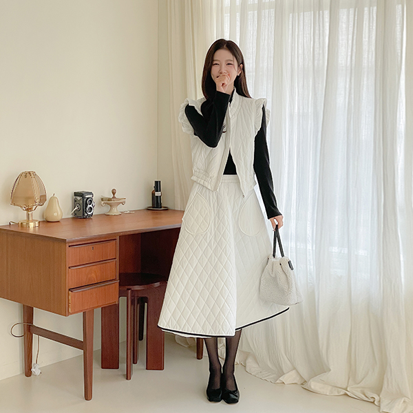 荷叶 羽绒服 马甲 裙子 Set-up