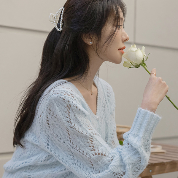 可爱 印花 羊毛 V字领 开衫