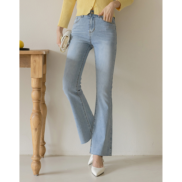 全长 修理 NO! 舒服 弹力 牛仔色 喇叭 裤子 (短/中跟/长款ver)