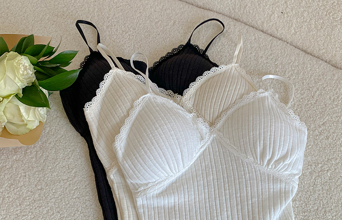 女性化的 条绒 蕾丝 帽檐 내장 背心